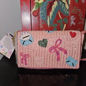 India Boutique Pink Beaded Clutch with Colorful Accents